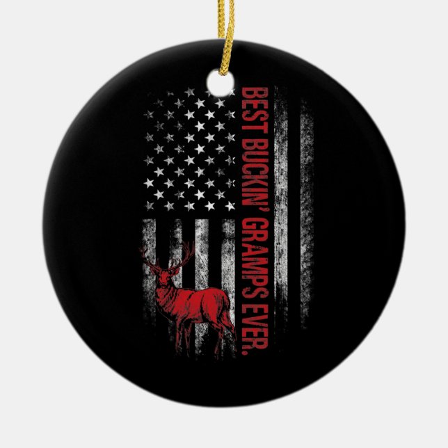 Mens USA Flag Best Buckin' Gramps Ever Deer Keramik Ornament (Vorne)