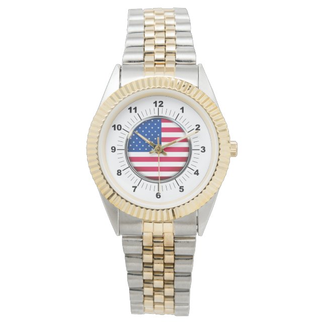 Men's USA Flag Zwei-Tone-Armband Watch Armbanduhr (Vorderseite)