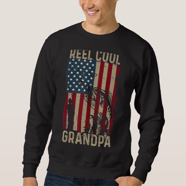 Mens Vatertag Angeln Cool Großvater Ameri Sweatshirt (Vorderseite)
