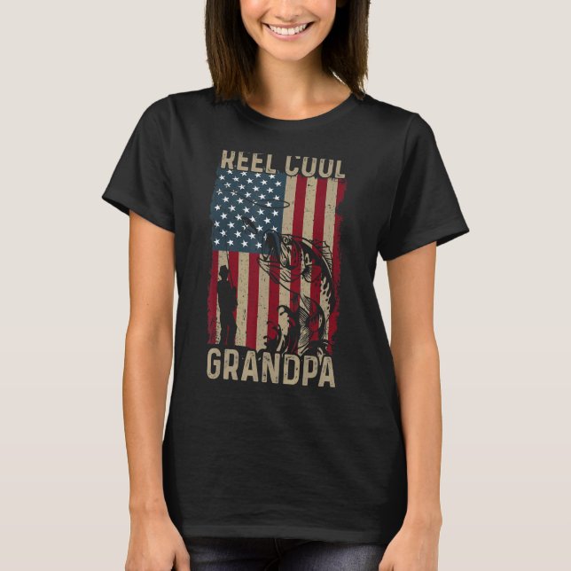 Mens Vatertag Angeln Cool Großvater Ameri T-Shirt (Vorderseite)