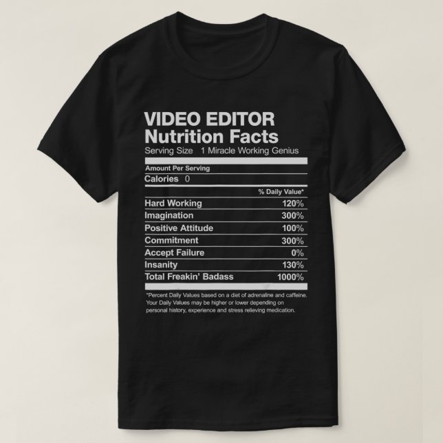 Mens Video Editor Ernährung Fakten Funny Facts T-Shirt (Design vorne)