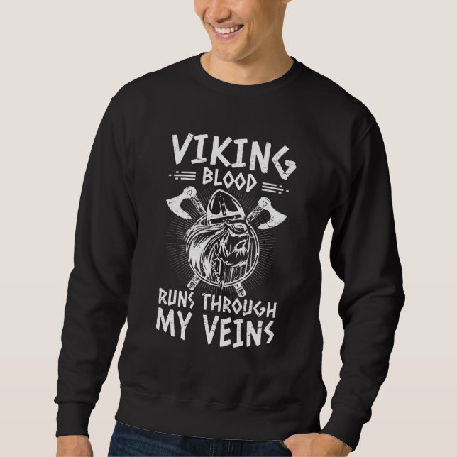 Mens Viking Nordic Odin Valhalla Viking Blood Thro Sweatshirt (Vorderseite)
