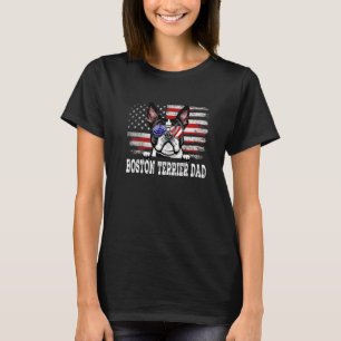 Mens Vintag Boston Terrier Vater American Flag Fla T-Shirt
