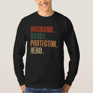 Mens Vintag Husband Daddy Protector Vater Hero Fat T-Shirt