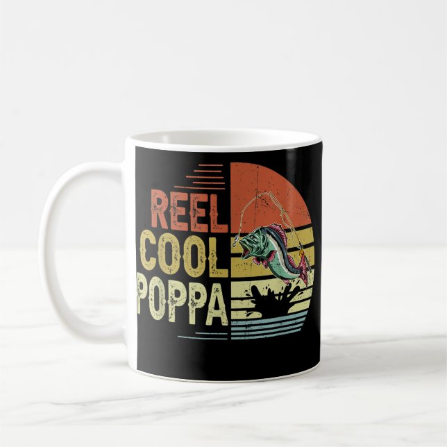 Mens Vintag Poppa Reel Cool Poppa Fisherman Kaffeetasse (Links)