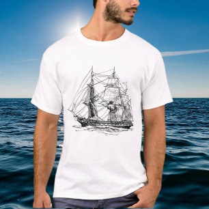 Mens Vintager Segelbootspass Nautischer T - Shirt