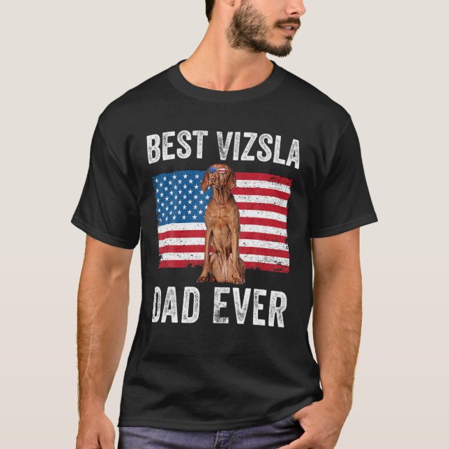 Mens Vizsla Vater Amerikanische Flagge Vizsla Dog  T-Shirt (Vorderseite)