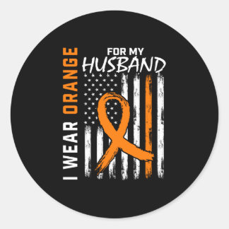 Mens wear orange for husband leukemia cancer runder aufkleber