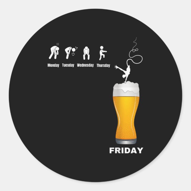 Mens Week From Monday To Friday - Beer Alcohol Pub Runder Aufkleber (Vorderseite)