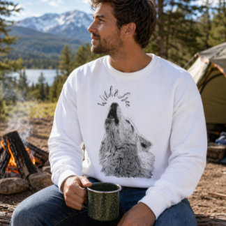 Mens Wild & Free Schriftzug Heulender Wolf Fine Ar Sweatshirt