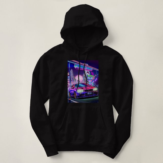 Mens Womens Nissan Skyline Gt-R34 Vaporwave Hoodie (Design vorne)