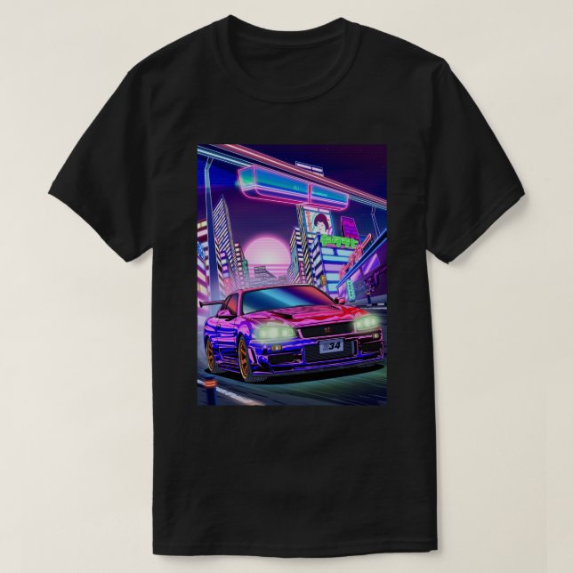 Mens Womens Nissan Skyline Gt-R34 Vaporwave T-Shirt (Design vorne)