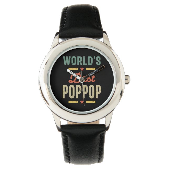 Mens World's Best PopPop-Vater Großvater Geschenk Armbanduhr (Vorderseite)