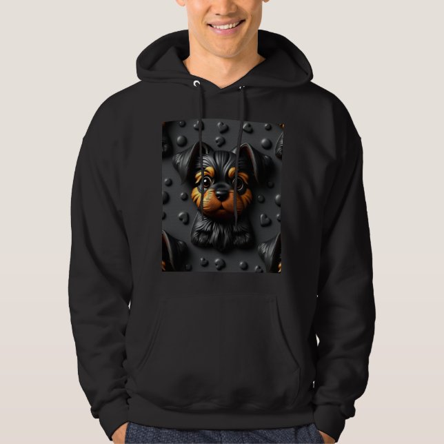 Mens XL Hoodie Black Puppy Dog (Vorderseite)
