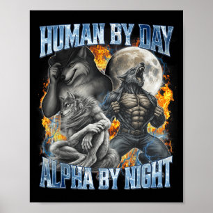 Mensch bei Tag Alpha bei Nacht Cool Lustiger Alpha Poster