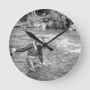 Mensch Fischen Runde Wanduhr