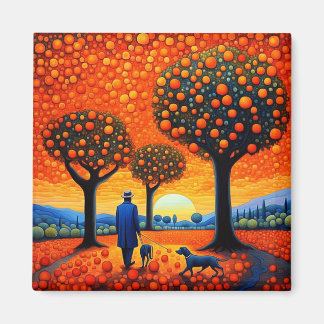 Mensch, Hund und Orangenbäume Magnet