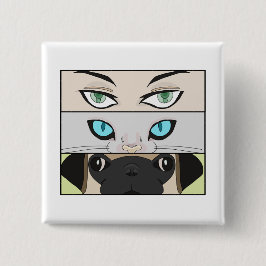 Mensch, Katze und Hund, die dich anschauen Button