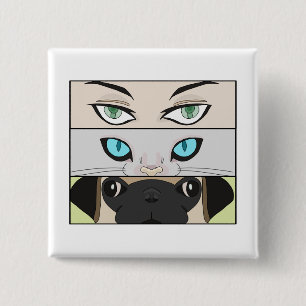 Mensch, Katze und Hund, die dich anschauen Button