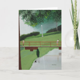 Menschen auf einer Naturstrasse, einem Teich, Gruß Karte