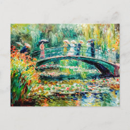 Menschen auf Gartenbrücke mit Wasserliliken Feiertagspostkarte