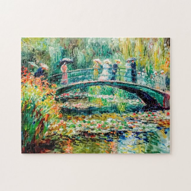 Menschen auf Gartenbrücke mit Wasserliliken Puzzle (Horizontal)