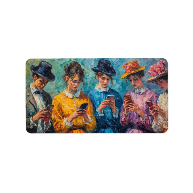 Menschen des 19. Jahrhunderts mit Smartphones Adressaufkleber (Vorne)