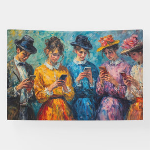 Menschen des 19. Jahrhunderts mit Smartphones Banner
