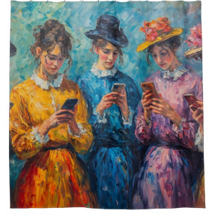 Menschen des 19. Jahrhunderts mit Smartphones Duschvorhang