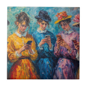 Menschen des 19. Jahrhunderts mit Smartphones Fliese
