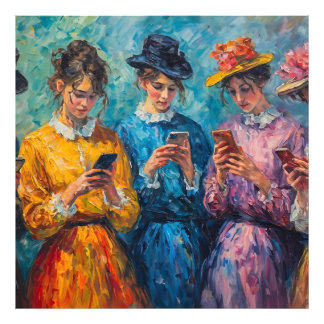 Menschen des 19. Jahrhunderts mit Smartphones Fotodruck