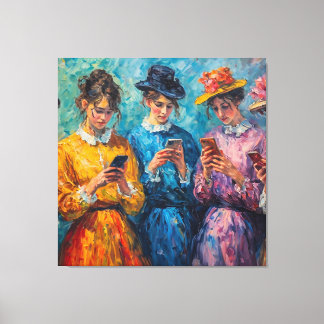 Menschen des 19. Jahrhunderts mit Smartphones Leinwanddruck