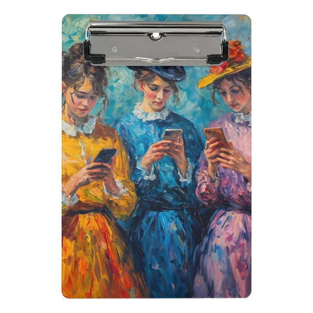 Menschen des 19. Jahrhunderts mit Smartphones Mini Klemmbrett (Vorderseite)