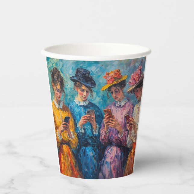 Menschen des 19. Jahrhunderts mit Smartphones Pappbecher (Vorderseite)