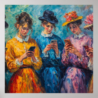 Menschen des 19. Jahrhunderts mit Smartphones Poster