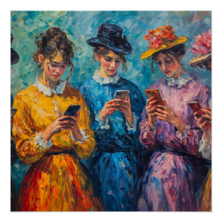 Menschen des 19. Jahrhunderts mit Smartphones Poster