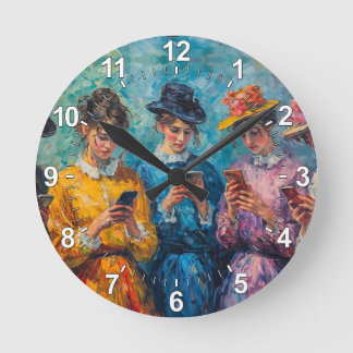 Menschen des 19. Jahrhunderts mit Smartphones Runde Wanduhr