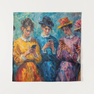 Menschen des 19. Jahrhunderts mit Smartphones Wandteppich