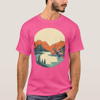 Menschen, die am Fluss in den Bergen sitzen, aktiv T-Shirt
