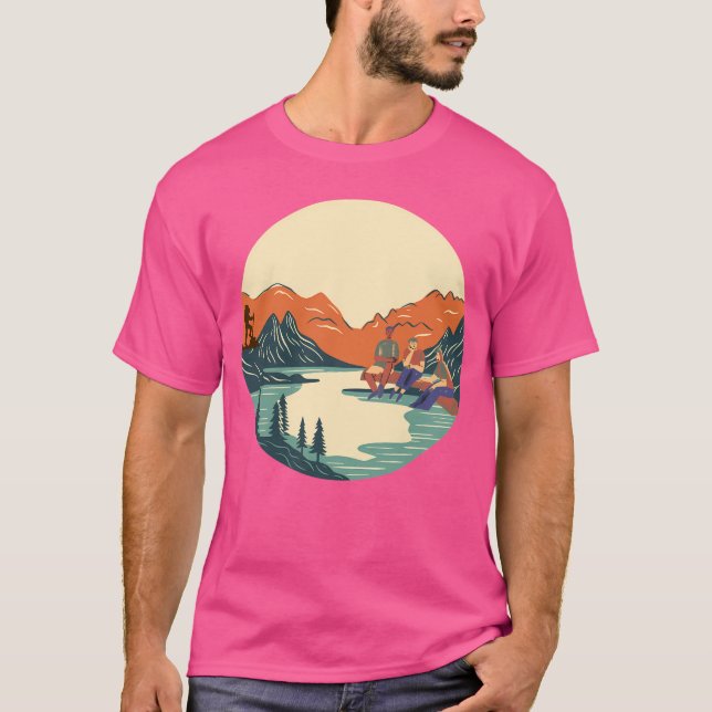 Menschen, die am Fluss in den Bergen sitzen, aktiv T-Shirt (Vorderseite)
