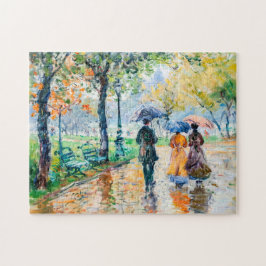 Menschen mit Sonnenschirmen im Park Puzzle