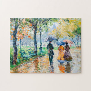Menschen mit Sonnenschirmen im Park Puzzle