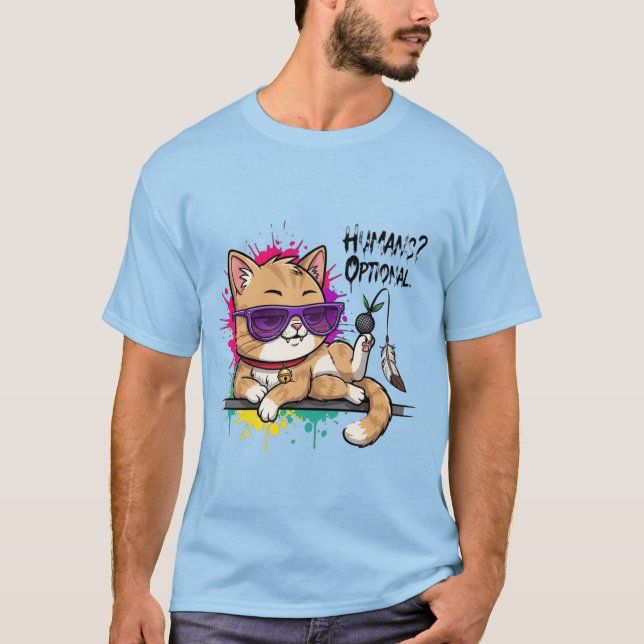 Menschen? Optional – Coole Katze mit Sonnenbrille  T-Shirt (Vorderseite)