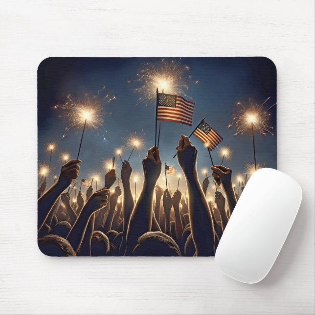 Menschenmenge mit amerikanischen Fahnen und Sparkl Mousepad (Mit Mouse)