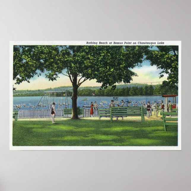 Menschenmengen am Strand und Park auf Chautauqua Poster (Vorne)