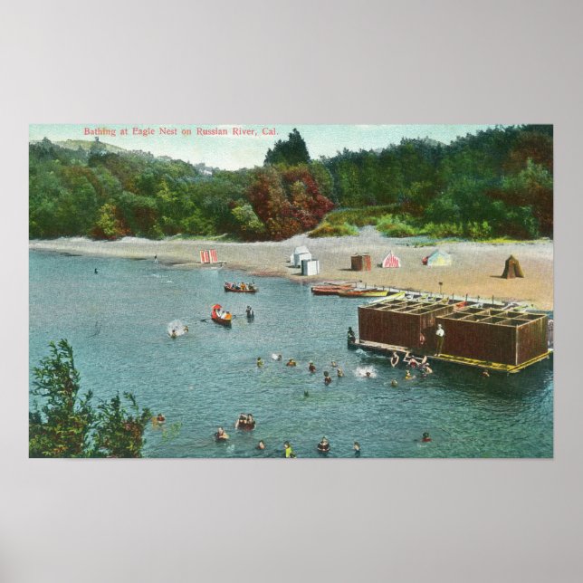 Menschenmengen schwimmen im russischen Fluss Poster (Vorne)