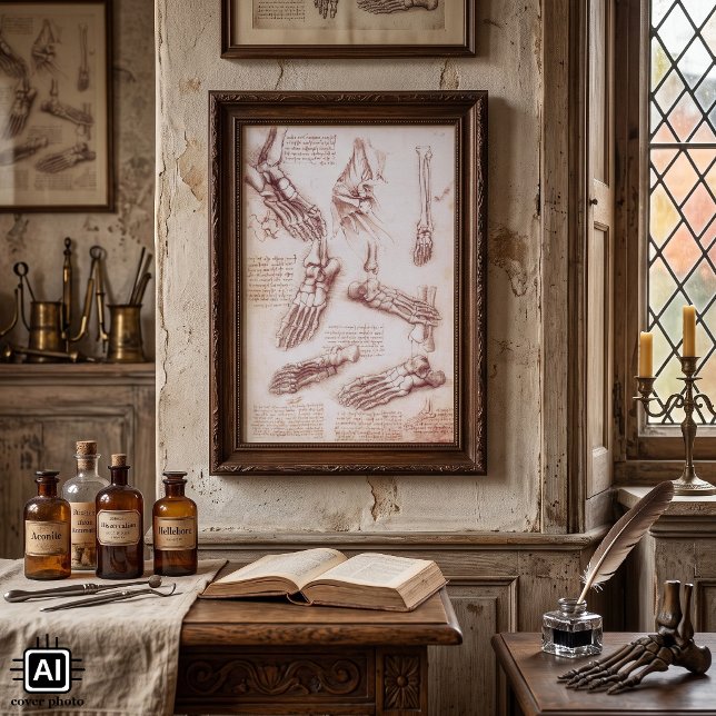 Menschliche Anatomie der Foot Bones von Leonardo d Poster (Human Anatomy Foot Bones by Leonardo da Vinci is a Renaissance Era medical sketch.)
