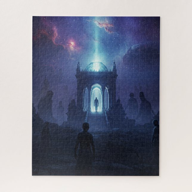 Menschliche Beamte auf antike Alien World Puzzle (Vertikal)