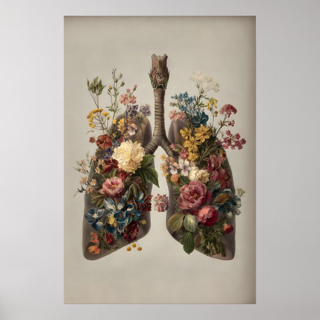 Menschliche Lungen mit Blumenmuster, Anatomie Boho Poster (Vorne)