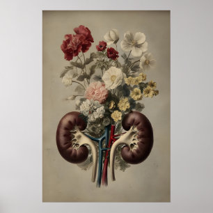 Menschliche Niere mit Blumenmuster, Anatomie Boho Poster
